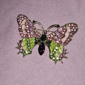 Elegant Butterfly Brooch with Pink and Green Accents